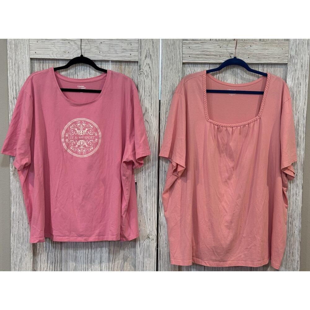 LIZ & ME FOR CATHERINES Women Short Sleeve Blouse Top Size 4XL Pink Coral Lot 2
